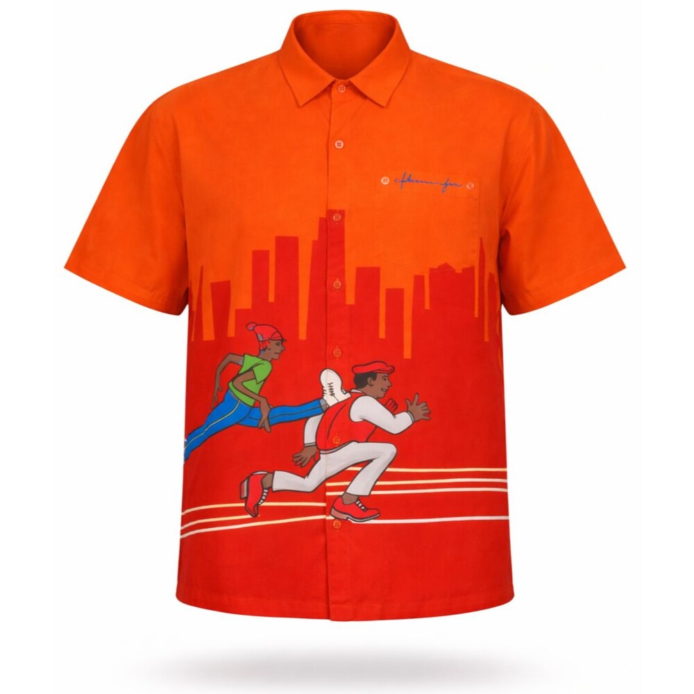 Platinum FUBU Button Up Shirt  XXL Fat Albert & Gang Orange City Y2K Polyester